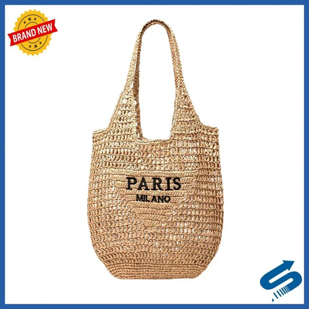 Large Woven Straw Tote Bag Summer Beach Vacation Boho Chic Handbag